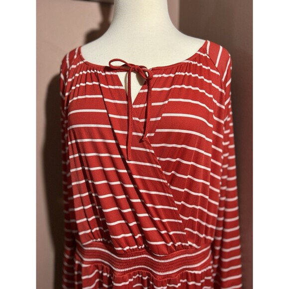 LuLaRoe Jody Dress Womens 2XL Long Sleeve Peasant Smocked Waistband Red Stripes - Picture 2 of 11